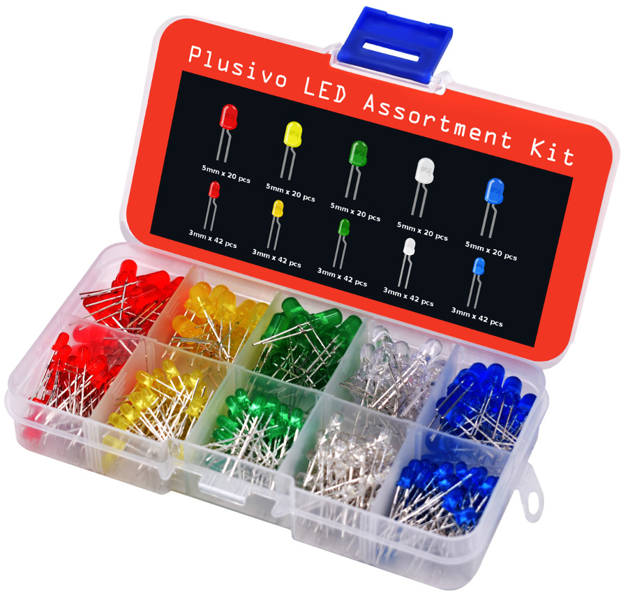 Plusivo 3 mm and 5 mm Diffused LED Light Emitting Diode Assortment Kit